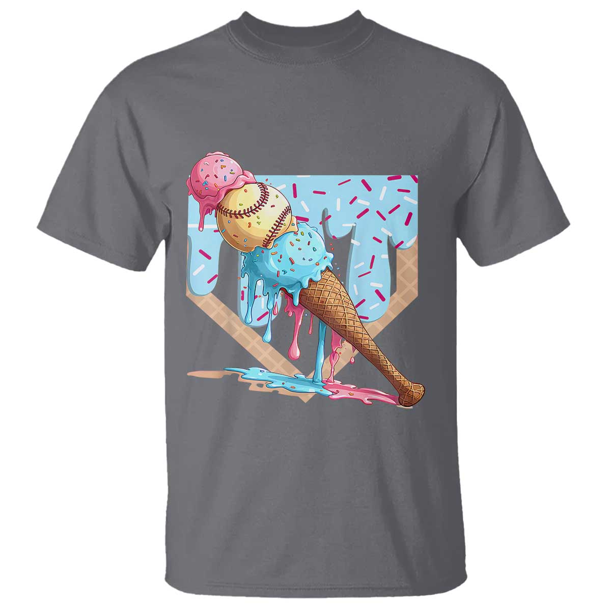 Baseball Ice Cream Dripping T Shirt Baseball Bat Home Plate Drip