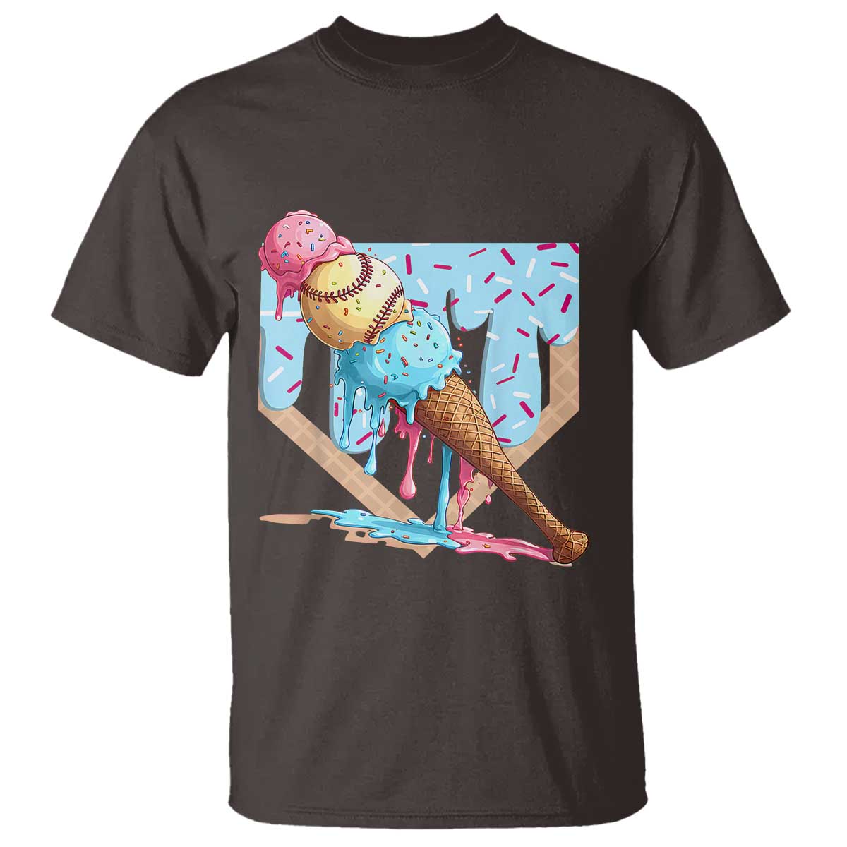 Baseball Ice Cream Dripping T Shirt Baseball Bat Home Plate Drip