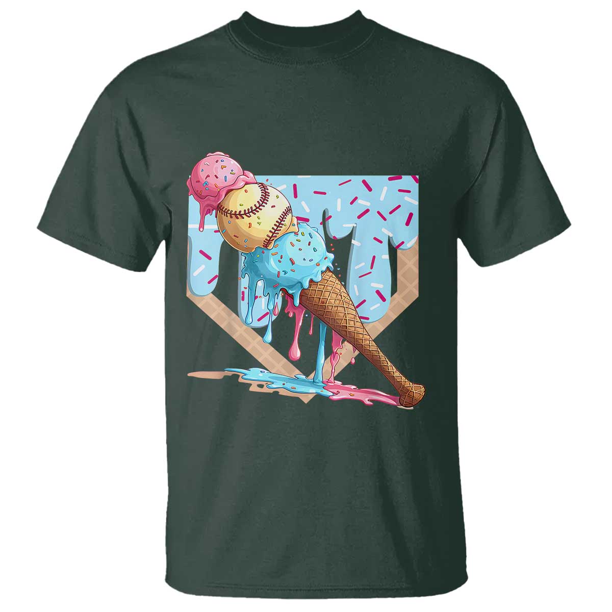 Baseball Ice Cream Dripping T Shirt Baseball Bat Home Plate Drip