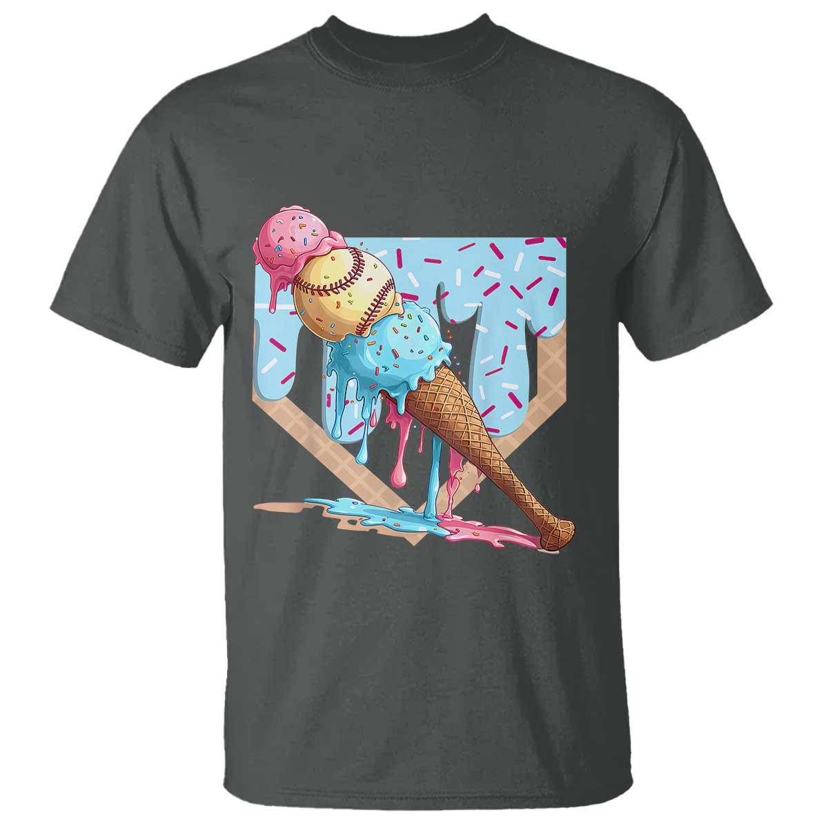 Baseball Ice Cream Dripping T Shirt Baseball Bat Home Plate Drip