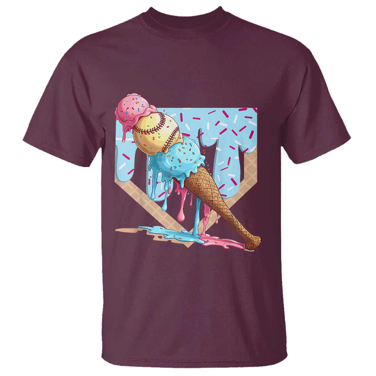 Baseball Ice Cream Dripping T Shirt Baseball Bat Home Plate Drip