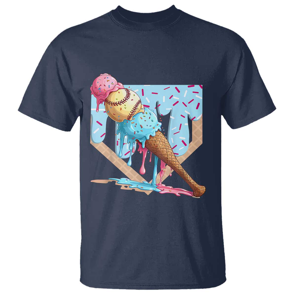 Baseball Ice Cream Dripping T Shirt Baseball Bat Home Plate Drip