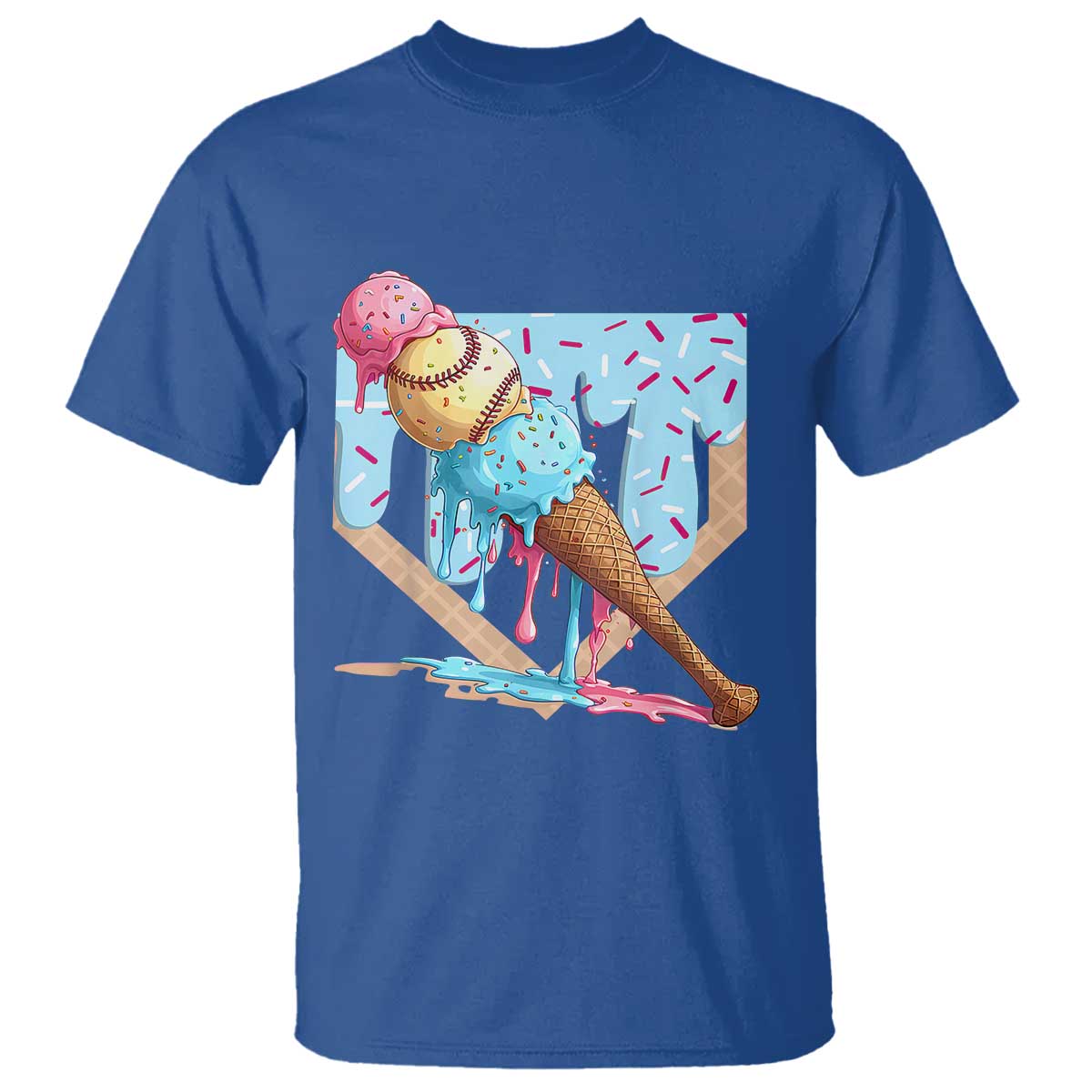 Baseball Ice Cream Dripping T Shirt Baseball Bat Home Plate Drip