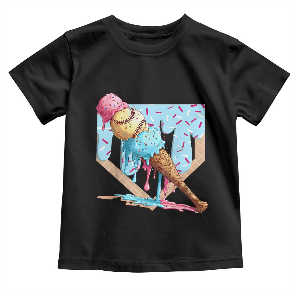 Baseball Ice Cream Dripping Toddler T Shirt Baseball Bat Home Plate Drip