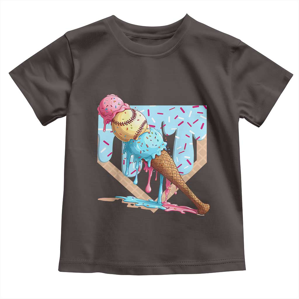 Baseball Ice Cream Dripping Toddler T Shirt Baseball Bat Home Plate Drip