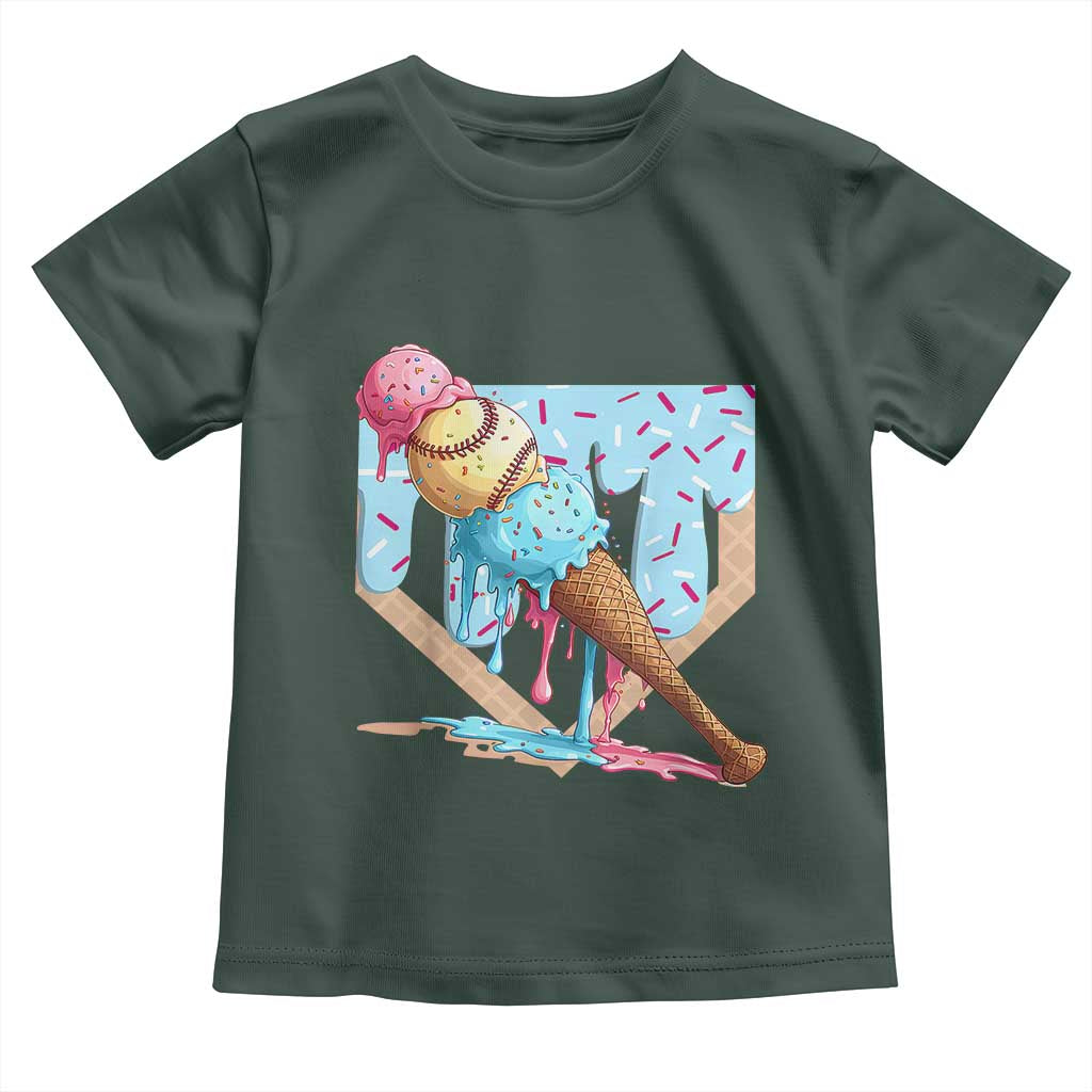 Baseball Ice Cream Dripping Toddler T Shirt Baseball Bat Home Plate Drip