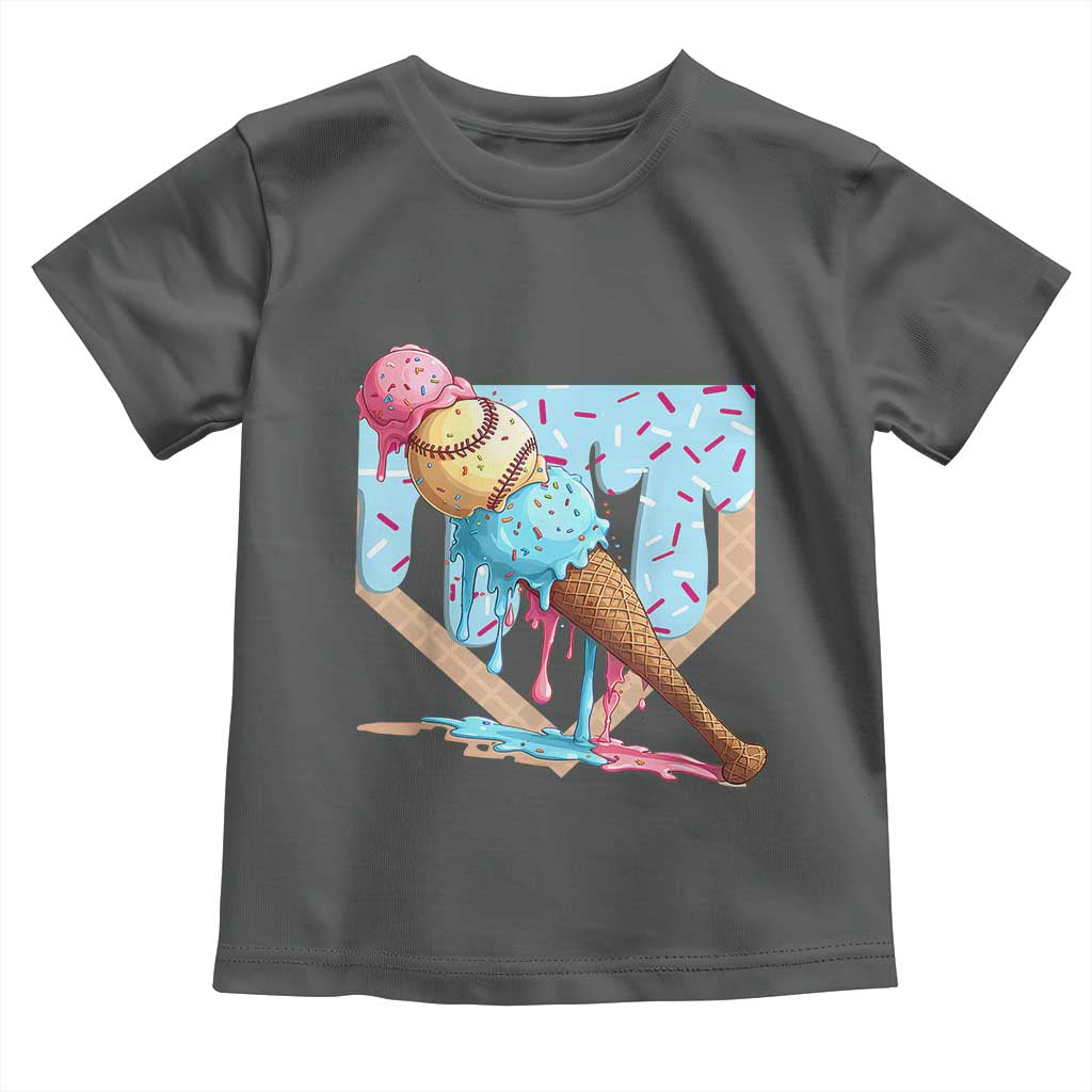 Baseball Ice Cream Dripping Toddler T Shirt Baseball Bat Home Plate Drip