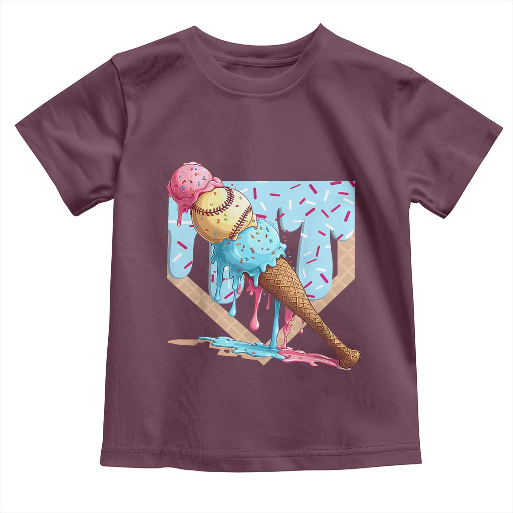Baseball Ice Cream Dripping Toddler T Shirt Baseball Bat Home Plate Drip
