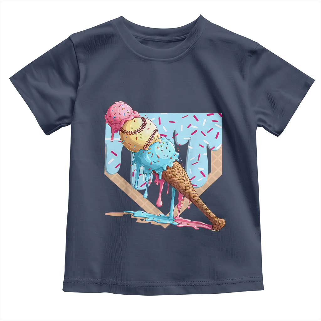 Baseball Ice Cream Dripping Toddler T Shirt Baseball Bat Home Plate Drip