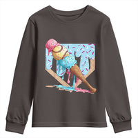 Baseball Ice Cream Dripping Youth Sweatshirt Baseball Bat Home Plate Drip