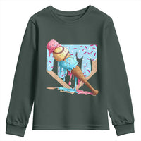 Baseball Ice Cream Dripping Youth Sweatshirt Baseball Bat Home Plate Drip