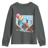 Baseball Ice Cream Dripping Youth Sweatshirt Baseball Bat Home Plate Drip