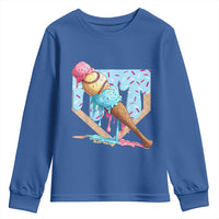 Baseball Ice Cream Dripping Youth Sweatshirt Baseball Bat Home Plate Drip