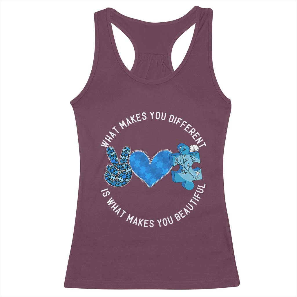 Autism Awareness Racerback Tank Top What Makes You Different Is What Makes You Beautiful