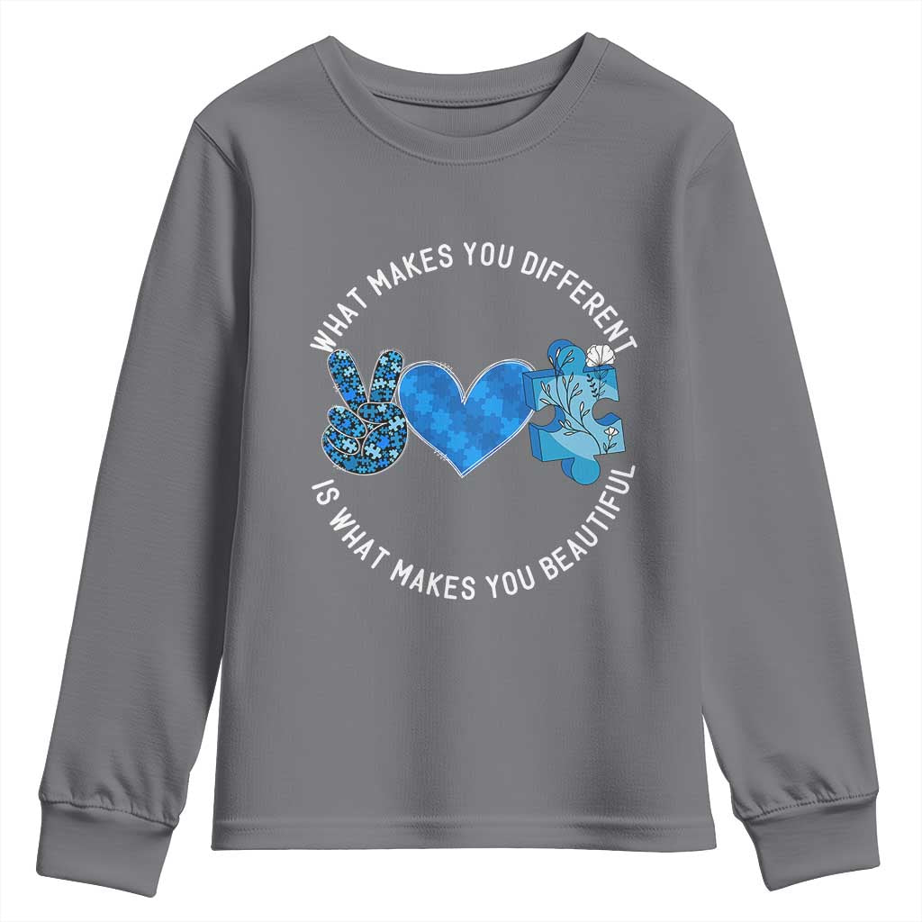 Autism Awareness Youth Sweatshirt What Makes You Different Is What Makes You Beautiful