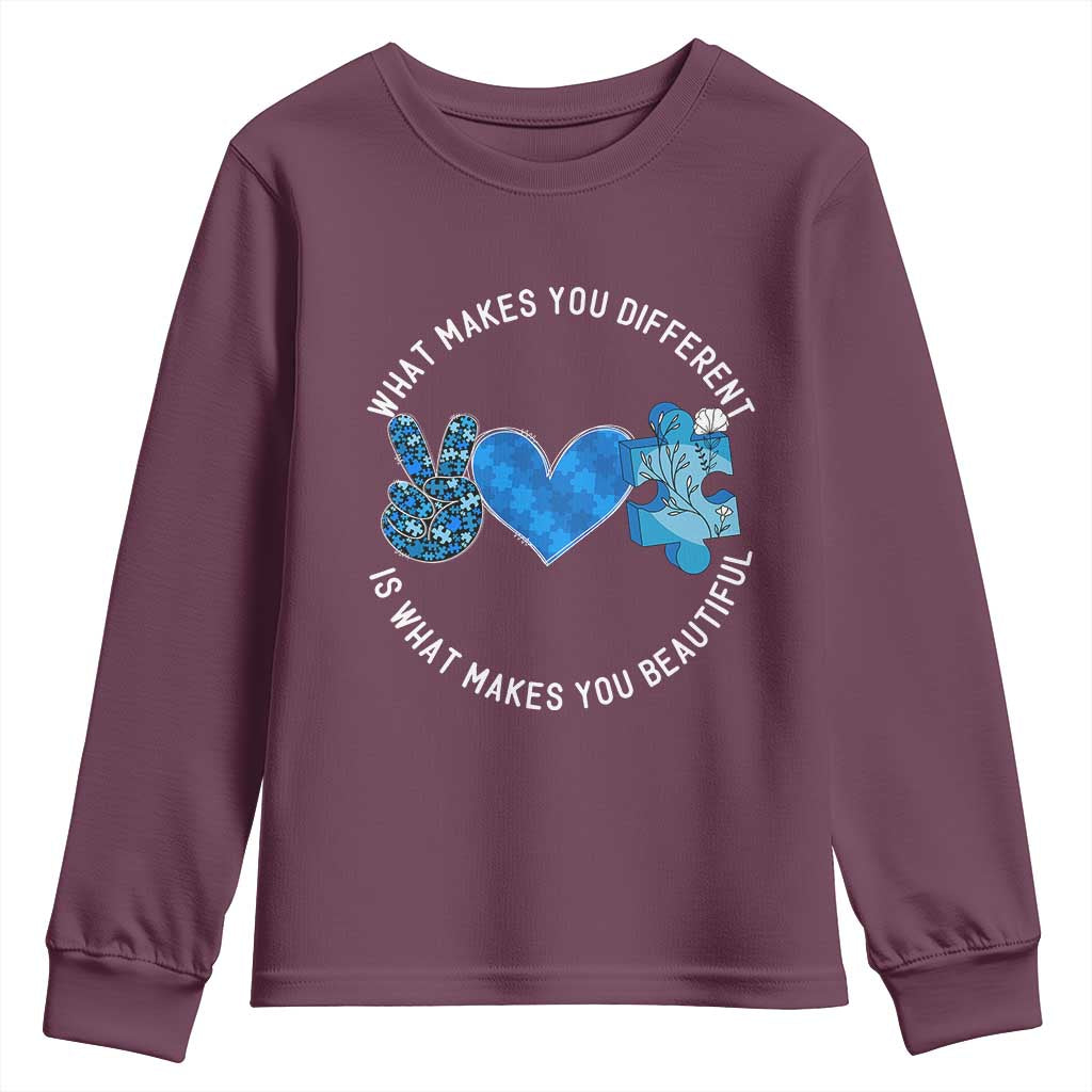 Autism Awareness Youth Sweatshirt What Makes You Different Is What Makes You Beautiful