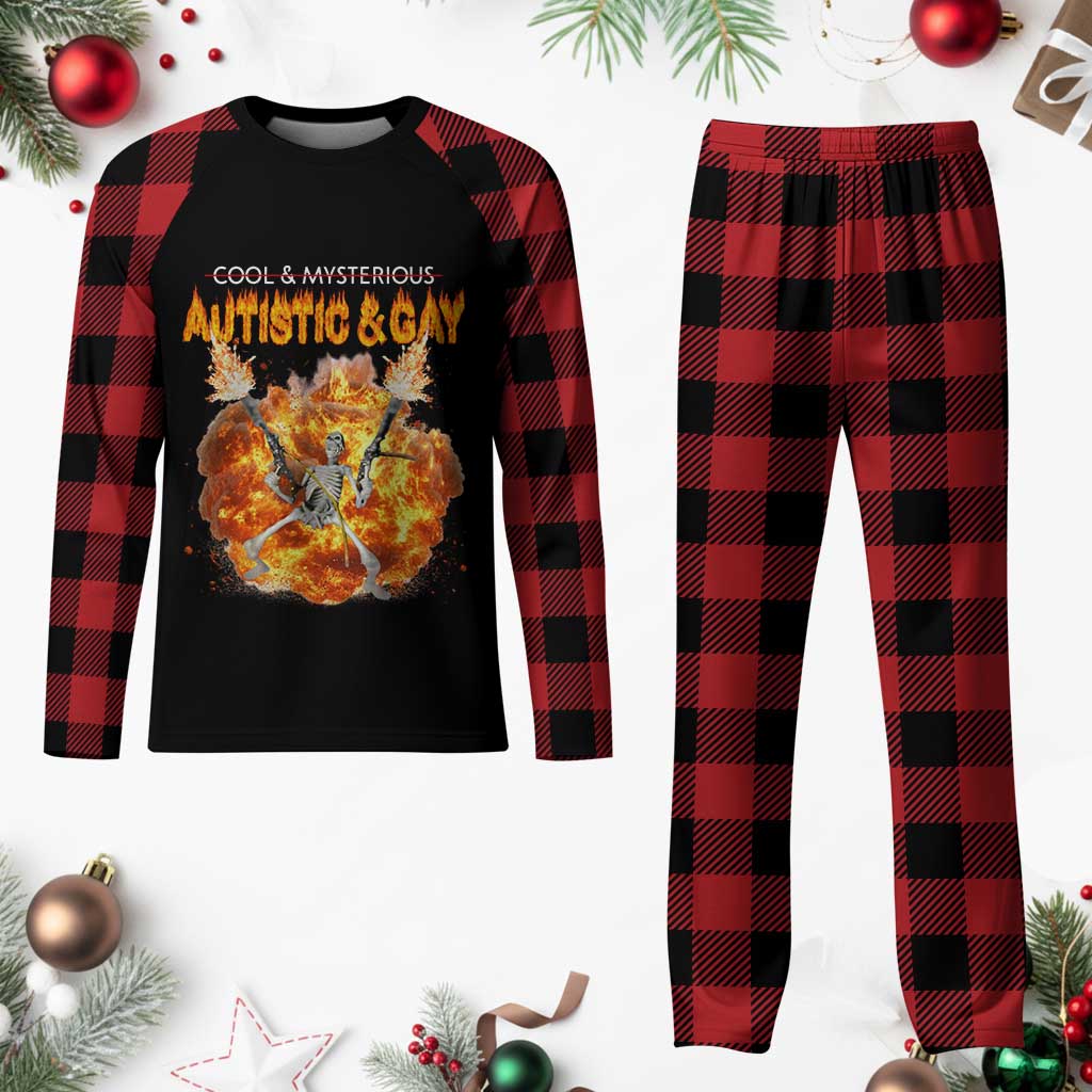 Autistic And Gay Skeleton Explosion Plaid Pajama Set - Wonder Print Shop