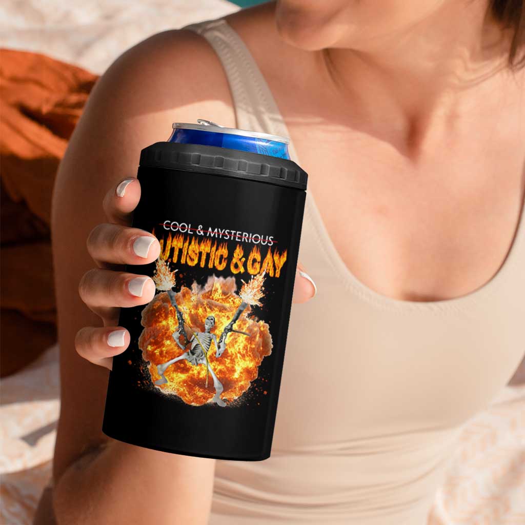 Autistic And Gay Skeleton Explosion 4 in 1 Can Cooler Tumbler - Wonder Print Shop