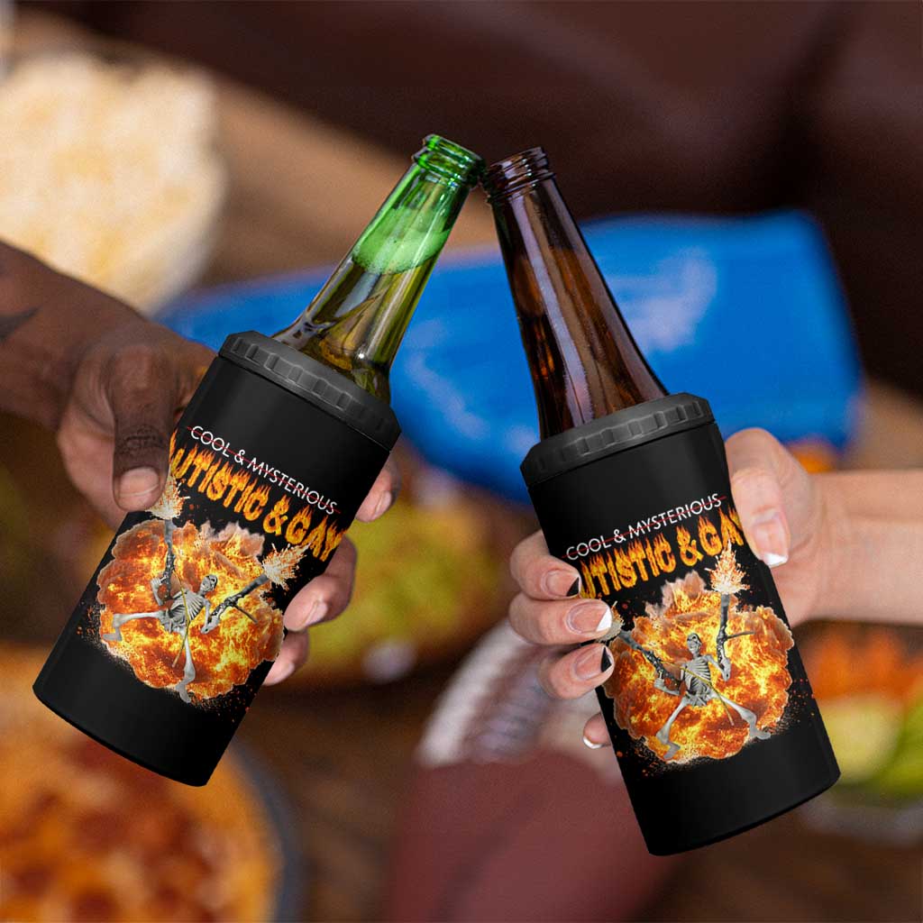 Autistic And Gay Skeleton Explosion 4 in 1 Can Cooler Tumbler - Wonder Print Shop
