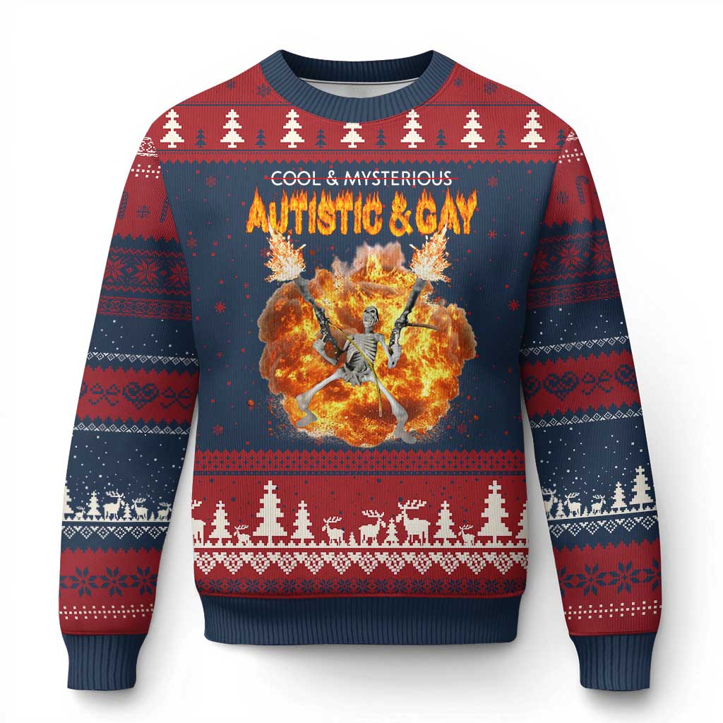 Autistic And Gay Skeleton Explosion Ugly Christmas Sweater - Wonder Print Shop