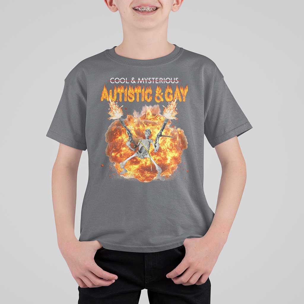Autistic And Gay Skeleton Explosion T Shirt For Kid - Wonder Print Shop