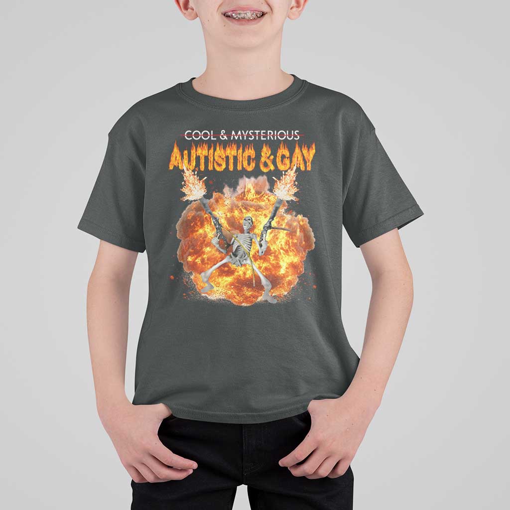 Autistic And Gay Skeleton Explosion T Shirt For Kid - Wonder Print Shop