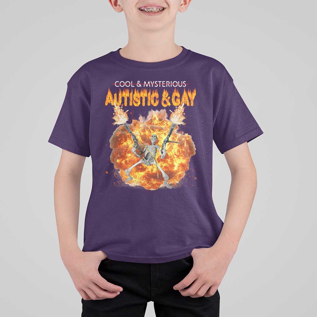 Autistic And Gay Skeleton Explosion T Shirt For Kid - Wonder Print Shop