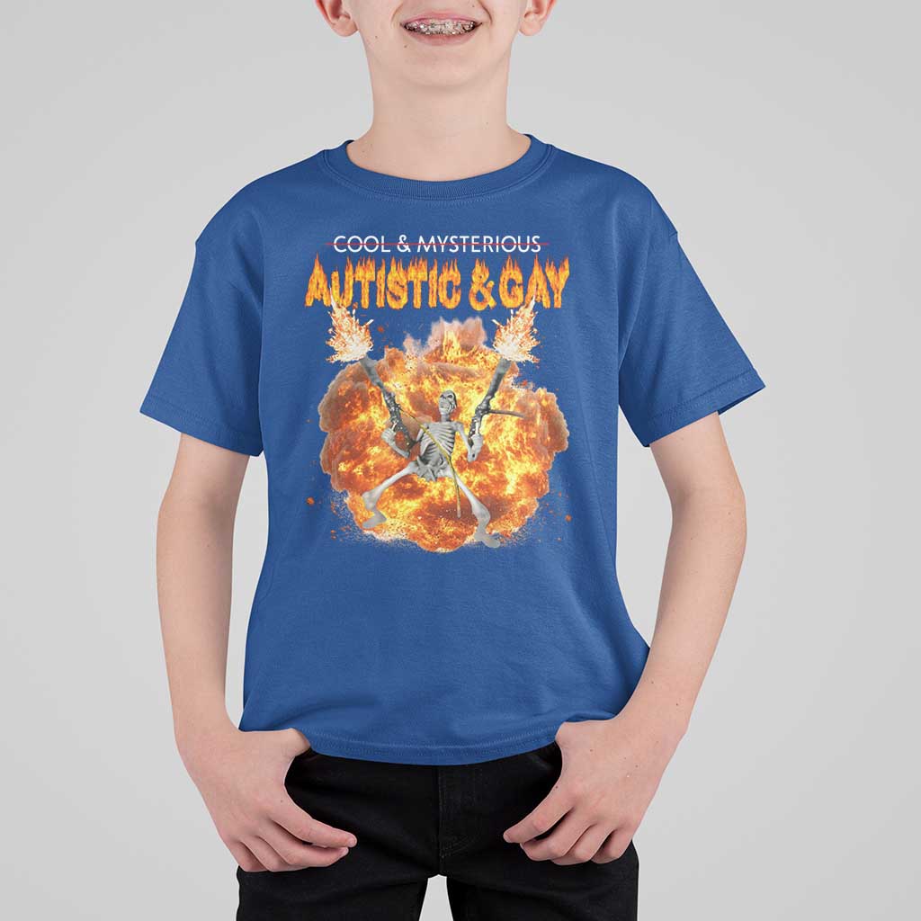 Autistic And Gay Skeleton Explosion T Shirt For Kid - Wonder Print Shop