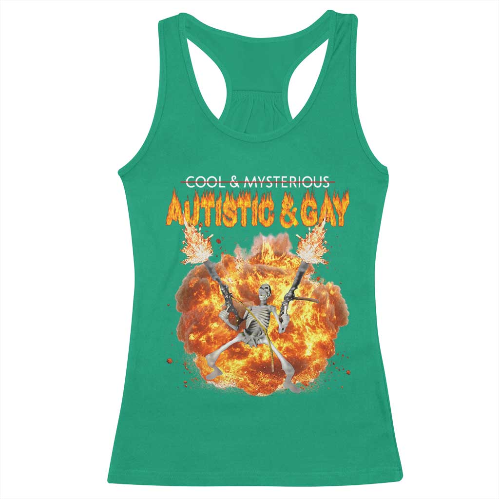 Autistic And Gay Skeleton Explosion Racerback Tank Top - Wonder Print Shop