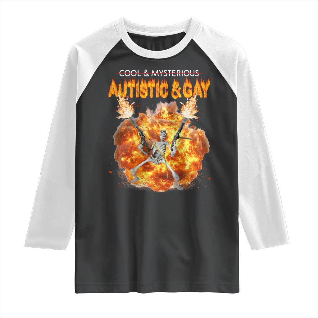 Autistic And Gay Skeleton Explosion Raglan Shirt - Wonder Print Shop
