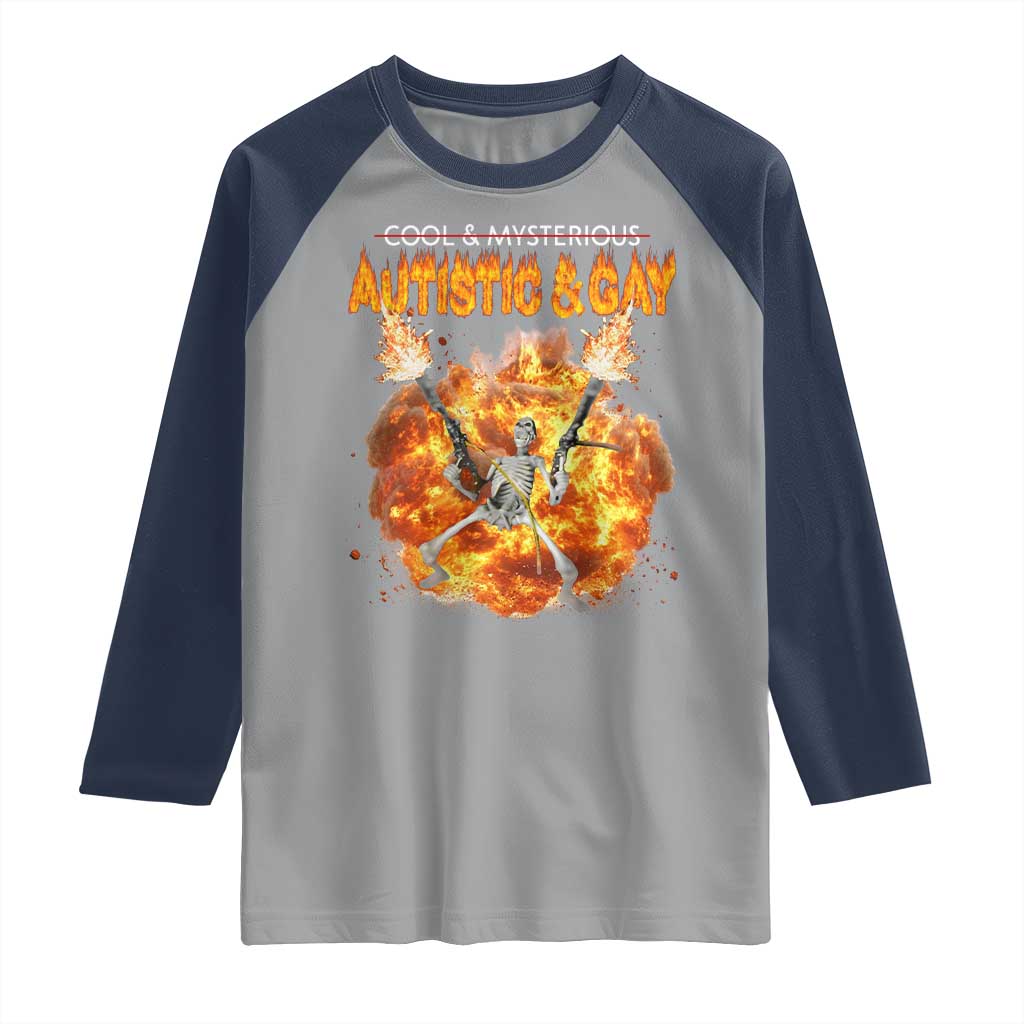 Autistic And Gay Skeleton Explosion Raglan Shirt - Wonder Print Shop