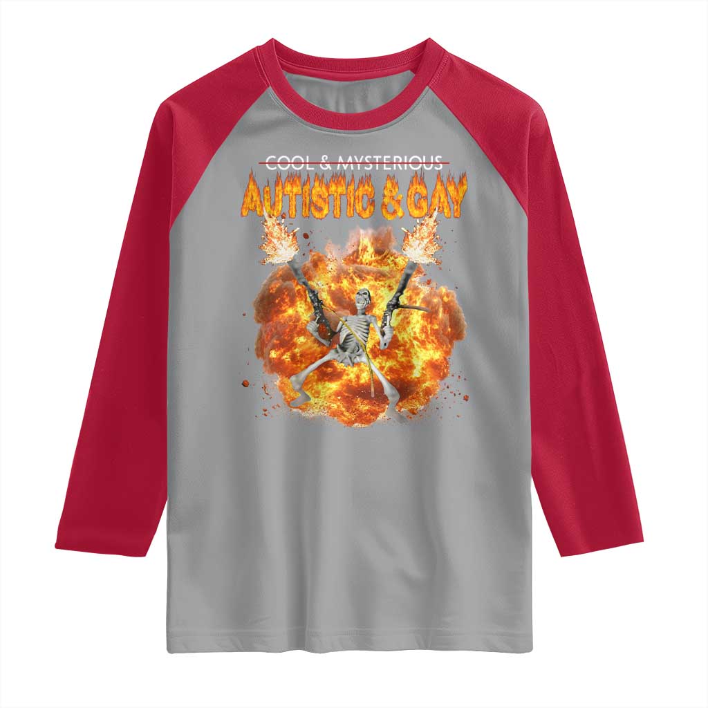 Autistic And Gay Skeleton Explosion Raglan Shirt - Wonder Print Shop