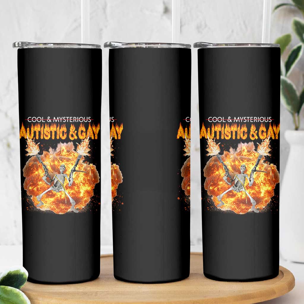 Autistic And Gay Skeleton Explosion Skinny Tumbler - Wonder Print Shop