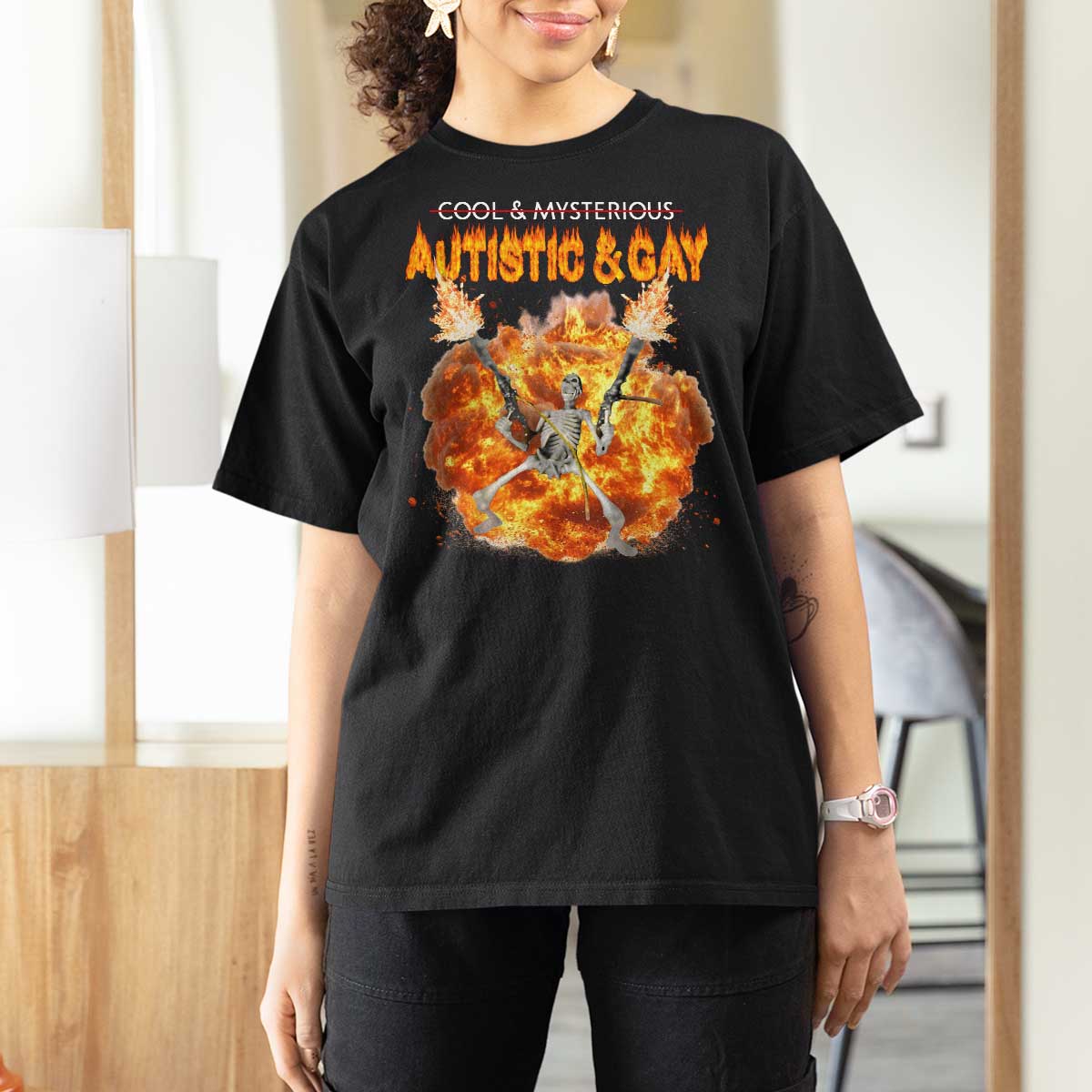 Autistic And Gay Skeleton Explosion T Shirt For Women - Wonder Print Shop