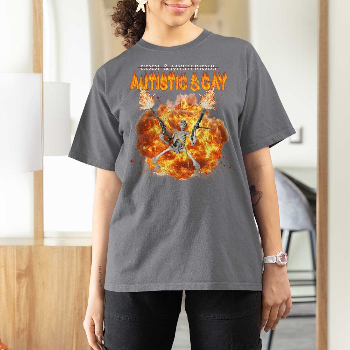 Autistic And Gay Skeleton Explosion T Shirt For Women - Wonder Print Shop