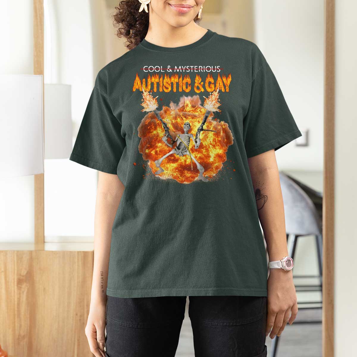 Autistic And Gay Skeleton Explosion T Shirt For Women - Wonder Print Shop