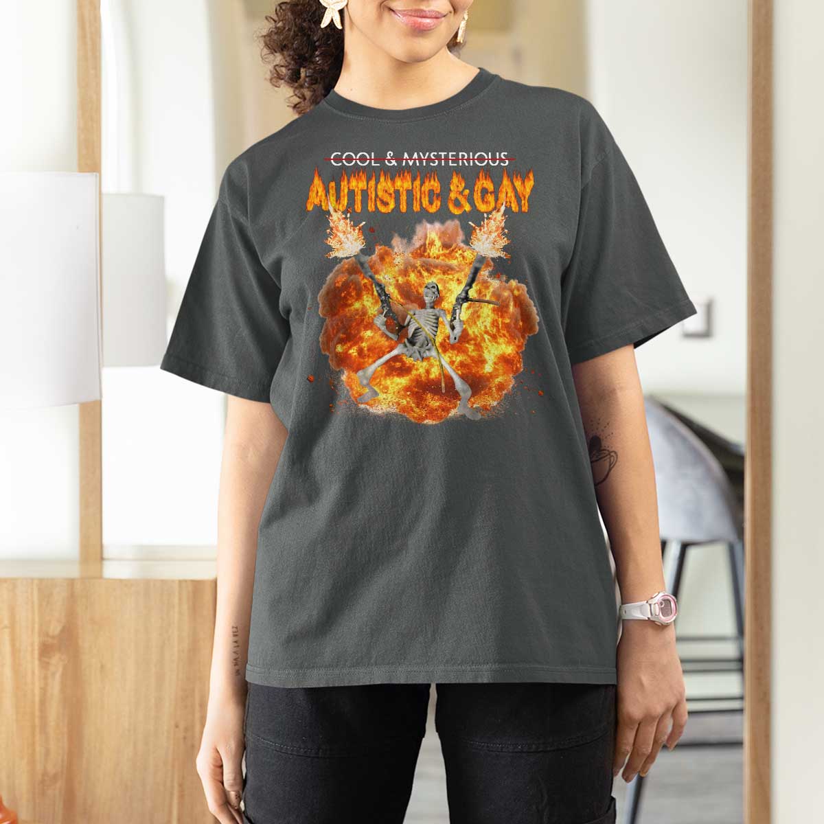 Autistic And Gay Skeleton Explosion T Shirt For Women - Wonder Print Shop