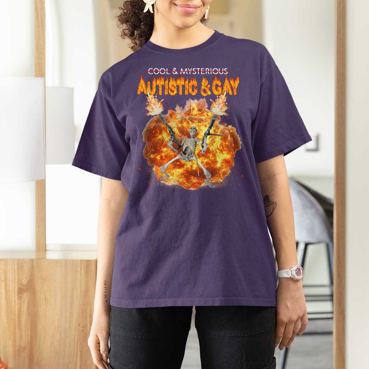 Autistic And Gay Skeleton Explosion T Shirt For Women - Wonder Print Shop