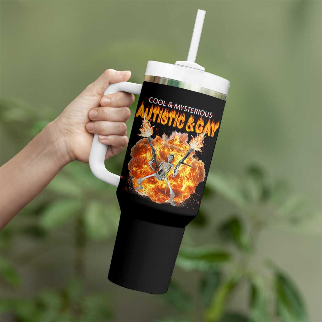 Autistic And Gay Skeleton Explosion Tumbler With Handle - Wonder Print Shop