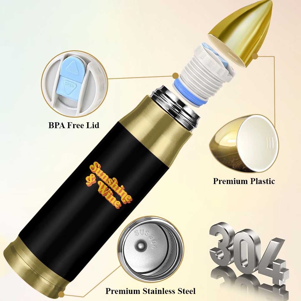 Funny Drinking Bullet Tumbler Sunshine & Wine Retro Drinking Summer Vintage 70's
