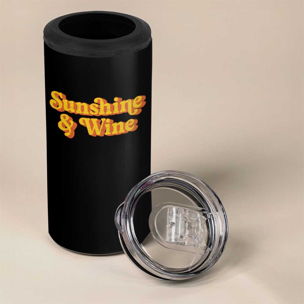Funny Drinking 4 in 1 Can Cooler Tumbler Sunshine & Wine Retro Drinking Summer Vintage 70's