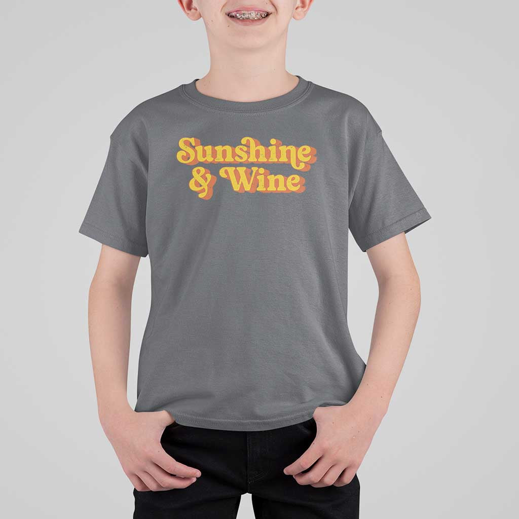 Funny Drinking T Shirt For Kid Sunshine & Wine Retro Drinking Summer Vintage 70's