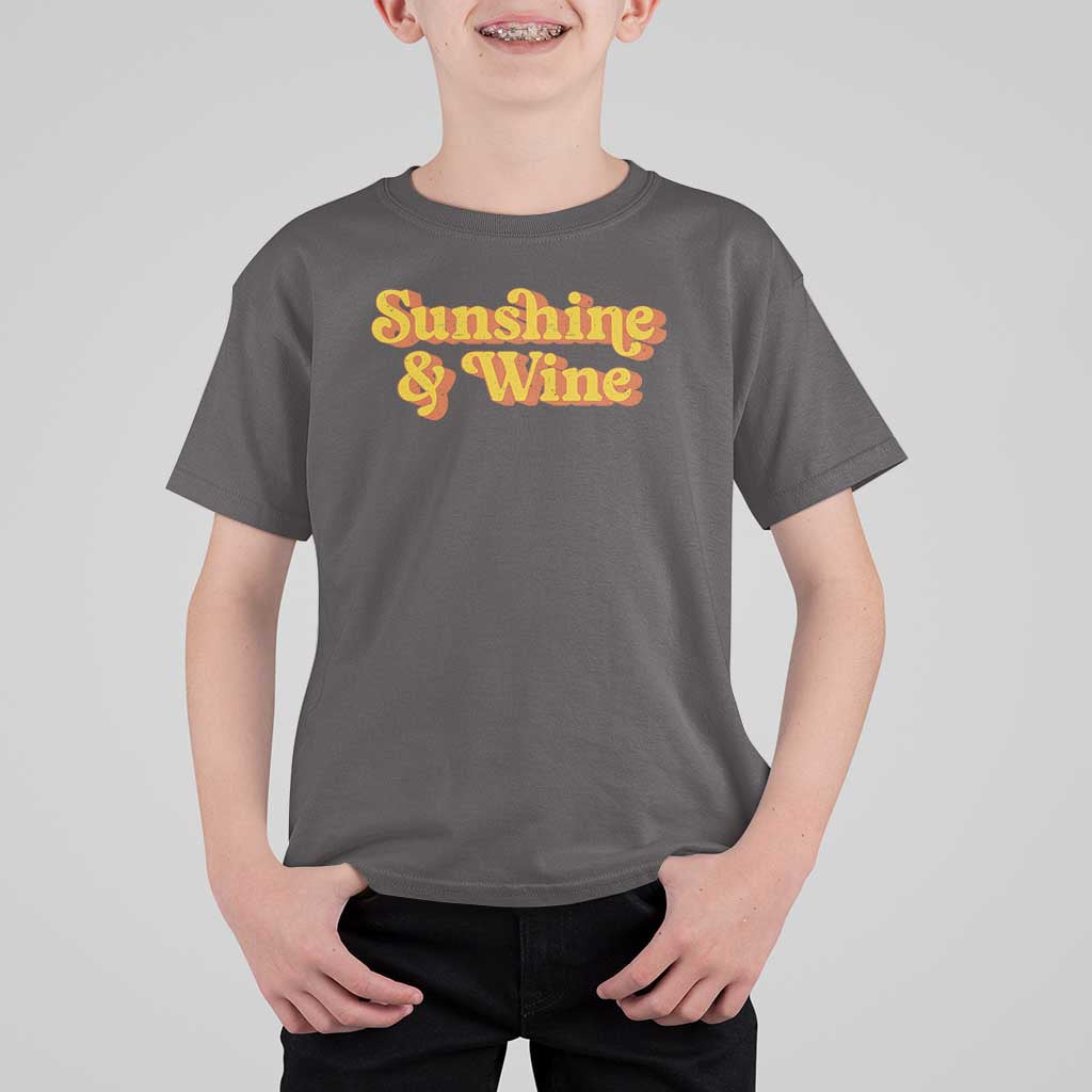 Funny Drinking T Shirt For Kid Sunshine & Wine Retro Drinking Summer Vintage 70's