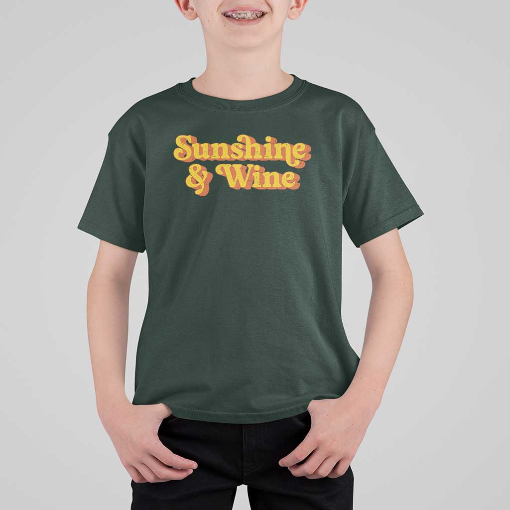 Funny Drinking T Shirt For Kid Sunshine & Wine Retro Drinking Summer Vintage 70's