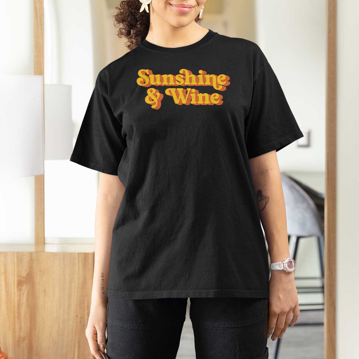 Funny Drinking T Shirt For Women Sunshine & Wine Retro Drinking Summer Vintage 70's