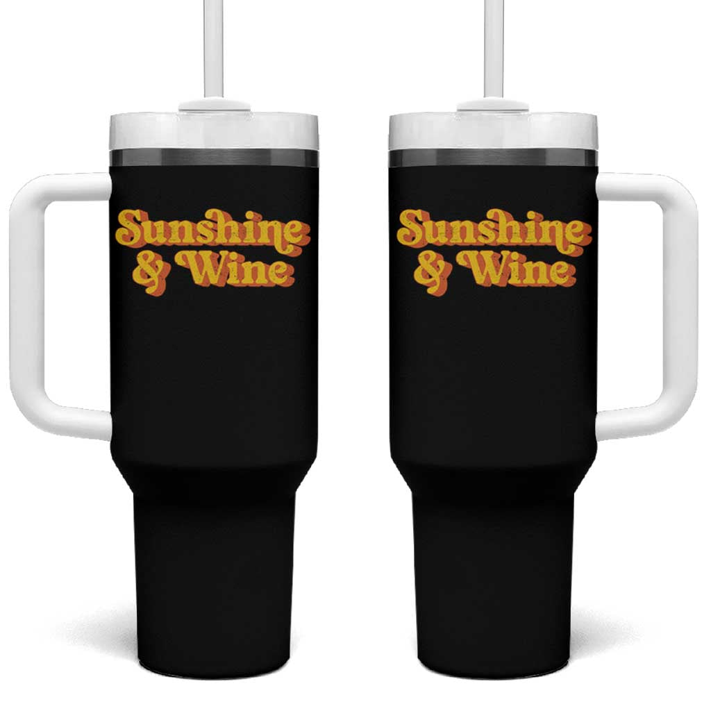 Funny Drinking Tumbler With Handle Sunshine & Wine Retro Drinking Summer Vintage 70's