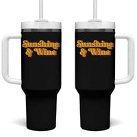 Funny Drinking Tumbler With Handle Sunshine & Wine Retro Drinking Summer Vintage 70's
