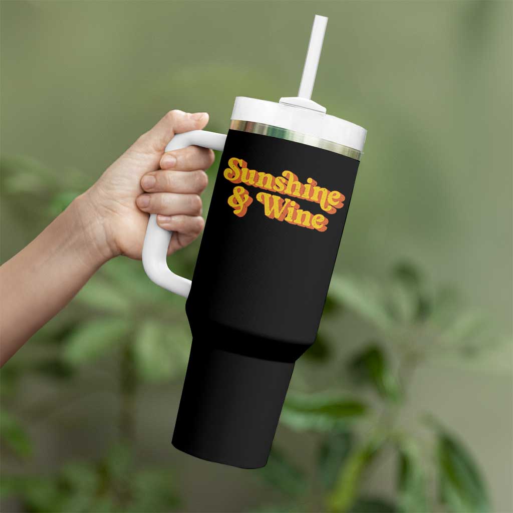 Funny Drinking Tumbler With Handle Sunshine & Wine Retro Drinking Summer Vintage 70's