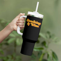 Funny Drinking Tumbler With Handle Sunshine & Wine Retro Drinking Summer Vintage 70's