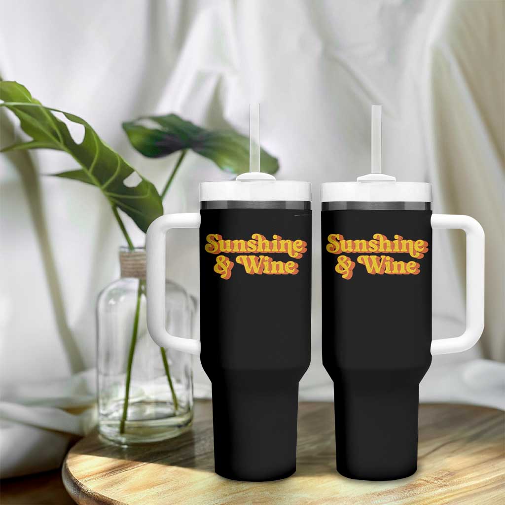Funny Drinking Tumbler With Handle Sunshine & Wine Retro Drinking Summer Vintage 70's